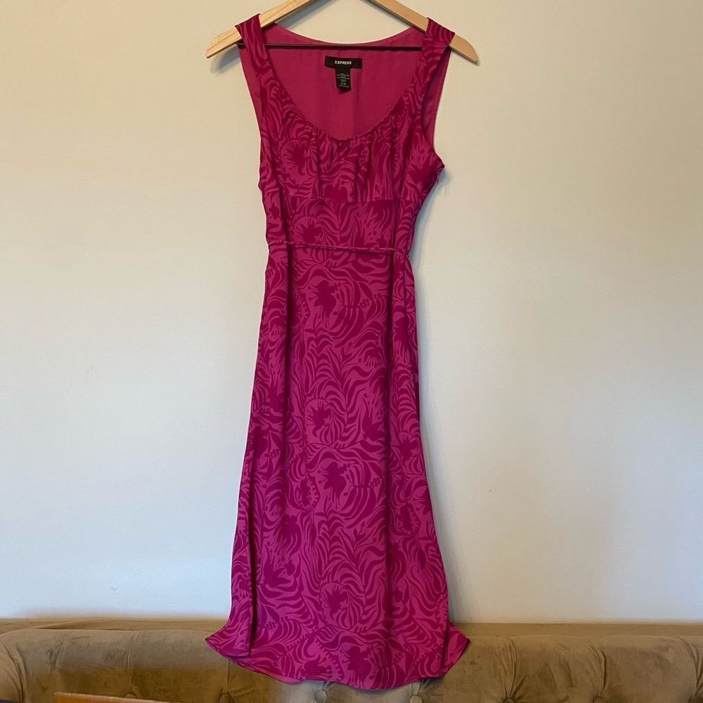 Express Dress Size 5 6 Magenta Pink Sleeveless Floral Midi Y2K Small